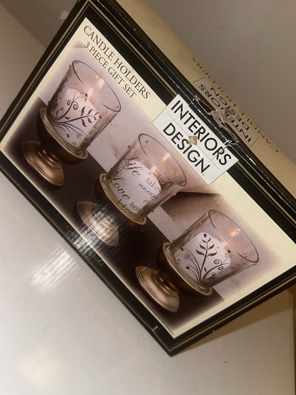 Interiors by Design Bronze-Base Glass Candle Holders - 3 Piece Set